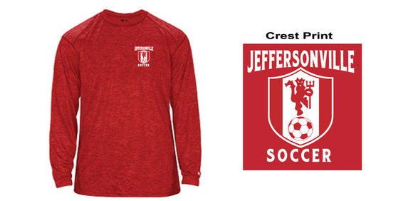 Jeff Soccer Tonal Triblend Long Sleeve Tee with Crest Design, Red blend 4174