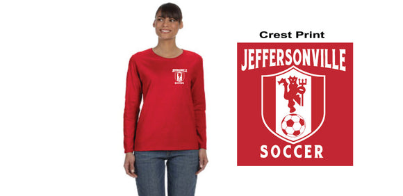 Ladies Jeff Soccer Red Crest Design Long Sleeve Shirt