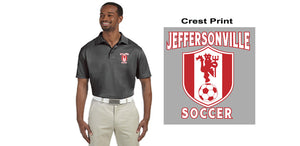 Jeff Soccer Wicking Polo, Charcoal with Crest Design M315