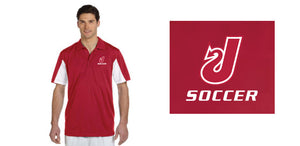 Embroidered Jeff Soccer Wicking Polo, Red & White with J Design M355